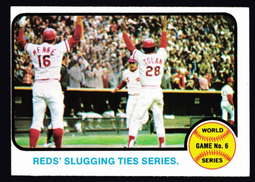 1973 Topps #208 World Series Game #6 Reds' Slugging Ties Series VGEX