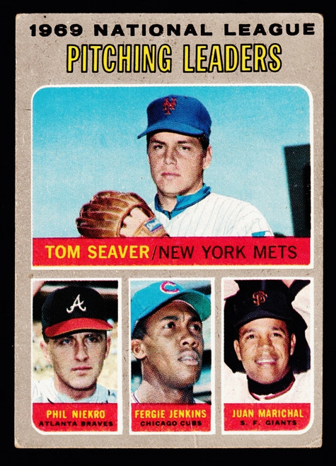 1970 Topps #069 NL Pitching Leaders Seaver Niekro Jenkins Marichal Fair