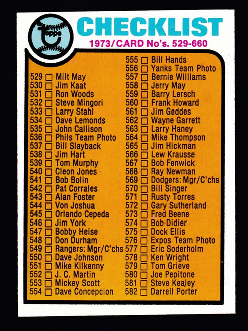 1973 Topps #588 Unmarked Checklist 529-660 VG