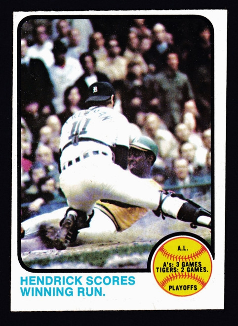 1973 Topps #201 AL Playoffs Hendrick Scores Winning Run. EX