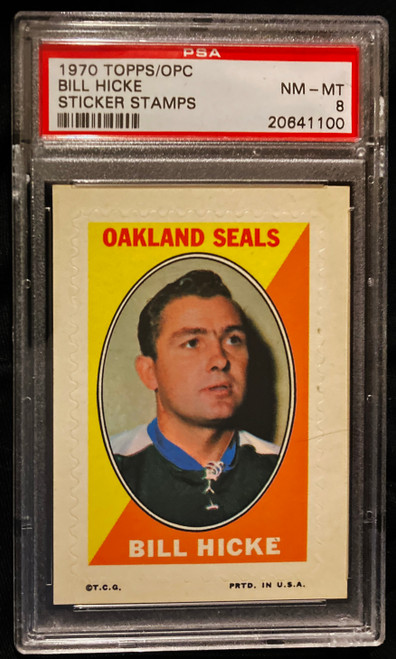 1970 Topps/OPC Sticker Stamps Bill Hicke PSA 8