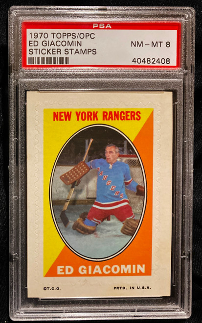 1970 Topps/OPC Sticker Stamps Ed Giacomin PSA 8