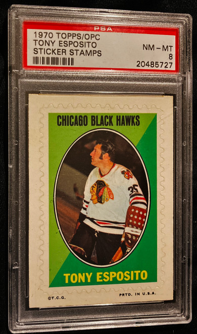 1970 Topps/OPC Sticker Stamps Tony Esposito PSA 8