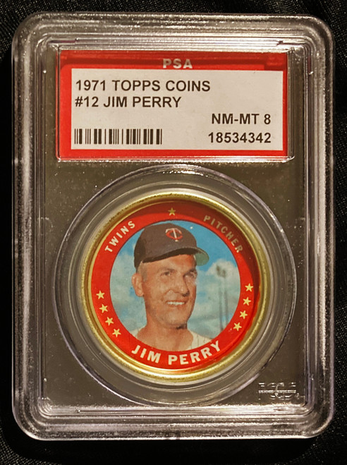 1971 Topps Coins #012 Jim Perry PSA 8