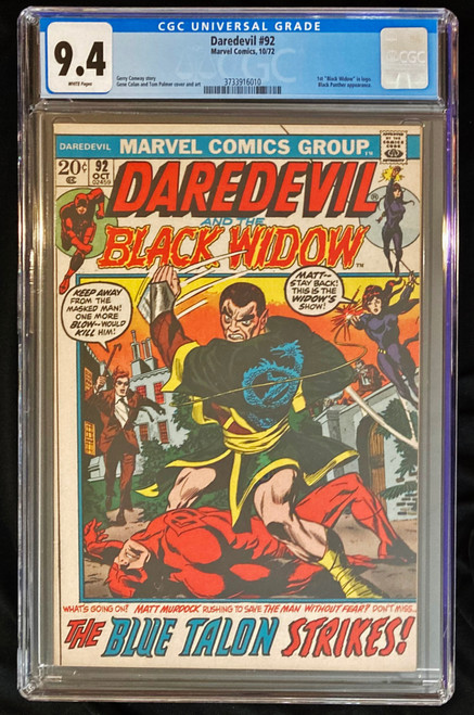 1972 Marvel Daredevil #92 CGC 9.4 1st Black Widow In Logo