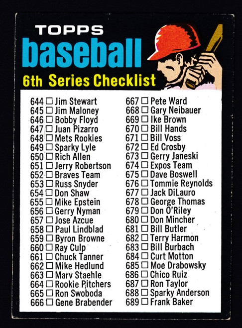 1971 Topps #619 6th Series Unmarked Checklist Copyright on Back No Wavy Line on Helmet VGEX