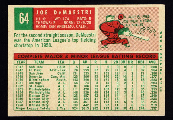 1959 Topps #064 Joe DeMaestri EX