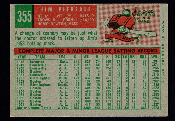 1959 Topps #355 Jim Piersall VGEX