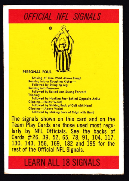 1966 Philadelphia #196 Official NFL Signals VGEX