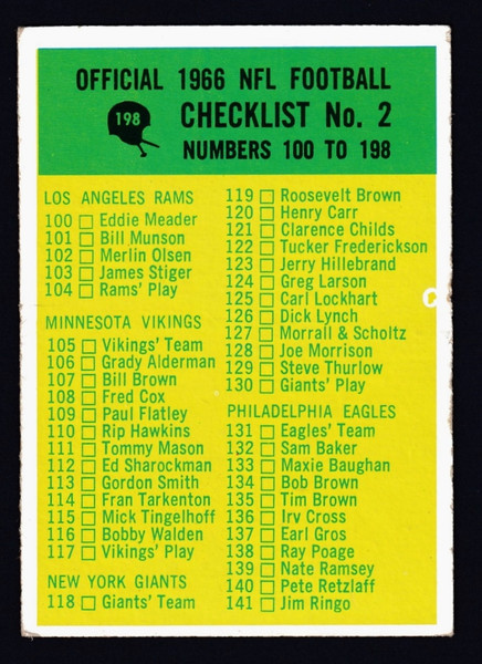 1966 Philadelphia #197 Unmarked Checklist No. 2 VG