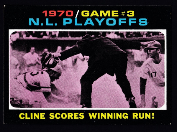 1971 Topps #200 NL Playoffs Game #2 Cline Scores Winning Run! EX