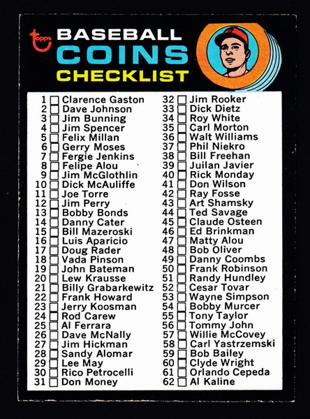 1971 Topps #161 Baseball Coins Unmarked Checklist Bottom of Card Number Lines Up with Tim McCarver and Willie Mays EXMT
