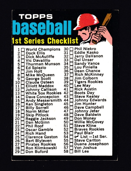 1971 Topps #054 1st Series Unmarked Checklist VG+