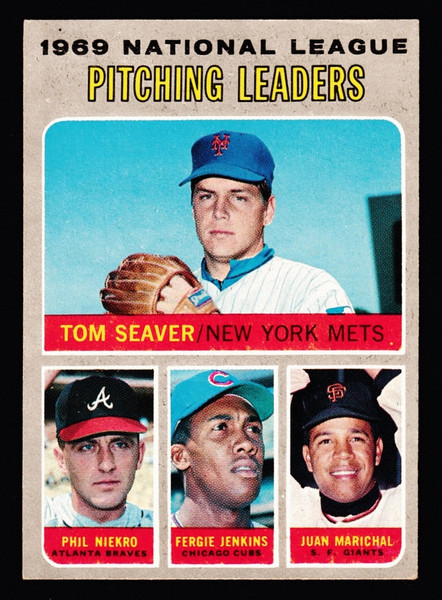 1970 Topps #069 NL Pitching Leaders Seaver Niekro Jenkins Marichal EX-