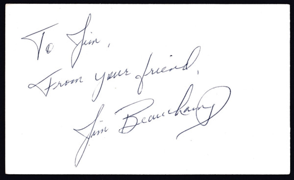 Jim Beauchamp Signed 3" X 5" Index Card