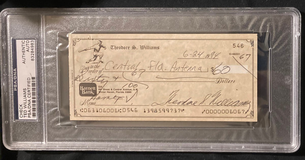 Ted Williams Signed Check PSA