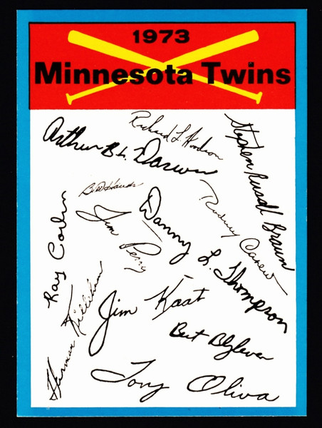 1973 Topps Minnesota Twins Blue Border Unmarked Checklist 1 Star On Back NMMT