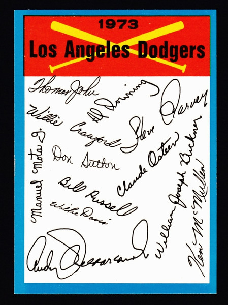 1973 Topps Los Angeles Dodgers Blue Border Unmarked Checklist 1 Star On Back EXMT