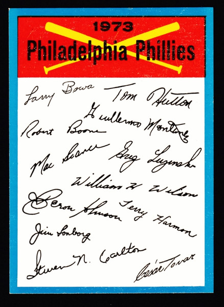 1973 Topps Philadelphia Phillies Blue Border Unmarked Checklist 1 Star On Back EX