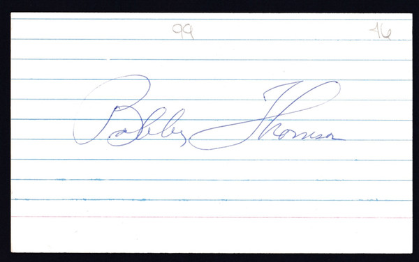Bobby Thomson Signed 3" X 5" Index Card