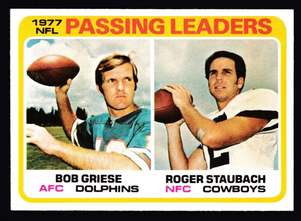 1978 Topps #331 NFL Passing Leaders Griese Staubach EXMT