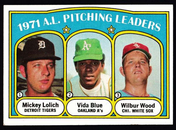 1972 Topps #094 Al Pitching Leaders Lolich Blue Wood EX-