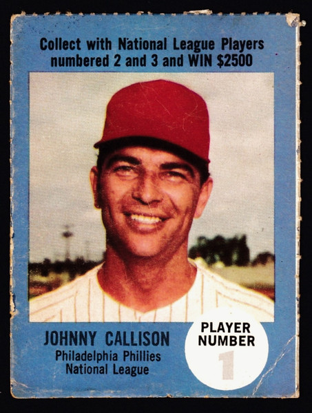 1968 Atlantic Oil #01 Johnny Callison Contest Back Poor