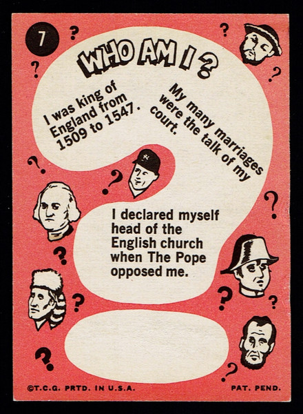 1967 Topps Who Am I? #07 Henry VIII VG