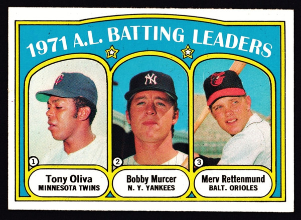 1972 Topps #086 AL Batting Leaders Oliva EX+