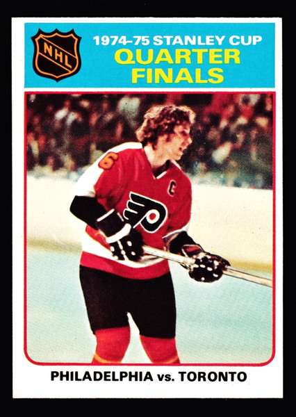 1975 Topps #007 Stanley Cup Quarter Finals Philadelphia VS Toronto Bobby Clarke EX