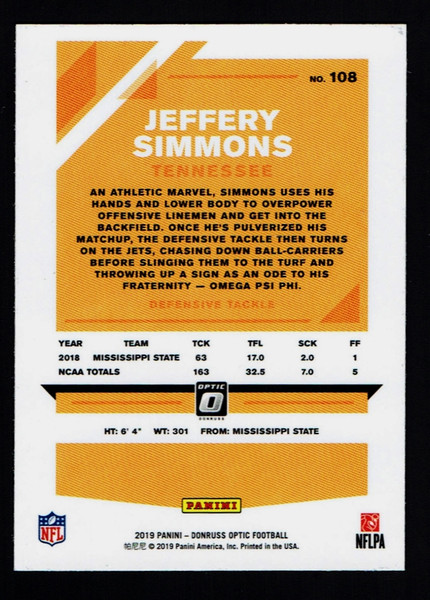 2019 Panini Donruss Optic #108 Jeffrey Simmons RC