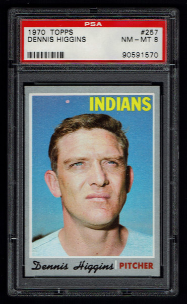 1970 Topps #257 Dennis Higgins PSA 8