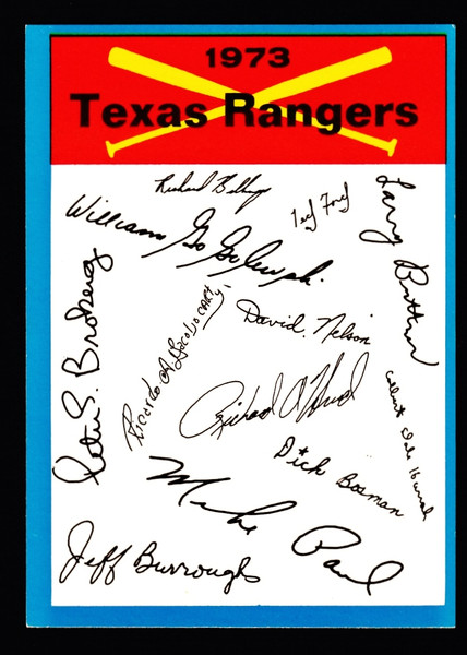 1973 Topps Texas Rangers Blue Border Unmarked Checklist 1 Star On Back EX-
