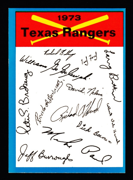 1973 Topps Texas Rangers Blue Border Unmarked Checklist 1 Star On Back EX