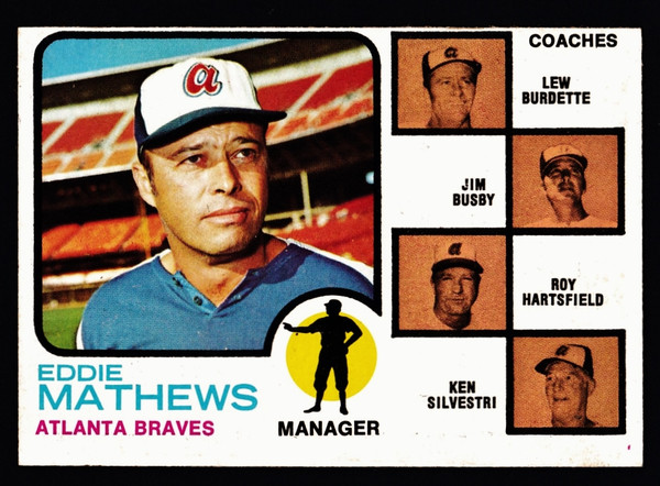 1973 Topps #237 Eddie Mathews Burdette Ear Shows Brown Background VGEX