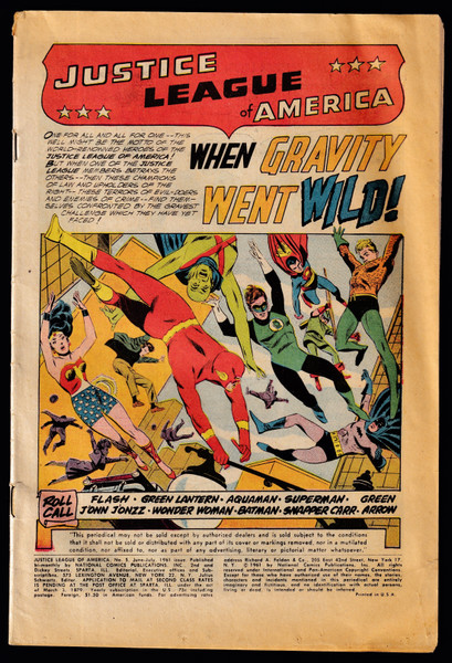 1961 DC Justice League of America #5 1st Appearnce of Dr. Destiny (Johnny Dee) Coverless