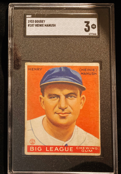 1933 Goudey #187 Heinie Manush SGC 3