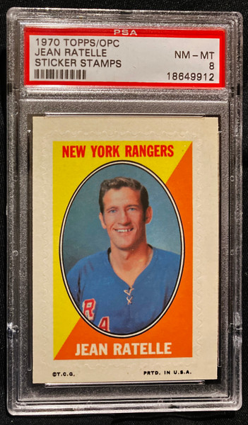 1970 Topps/OPC Sticker Stamps Jean Ratelle PSA 8