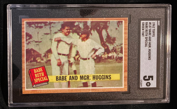 1962 Topps #137 Babe Ruth Special Babe and Mgr. Huggins Green Tint SGC 5