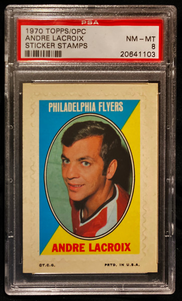 1970 Topps/OPC Sticker Stamps Andre Lacroix PSA 8