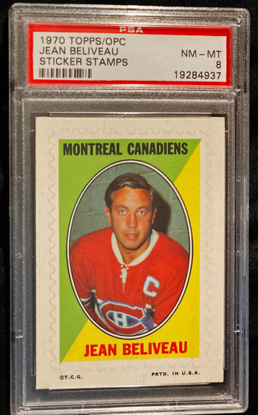 1970 Topps/OPC Sticker Stamps Jean Beliveau PSA 8