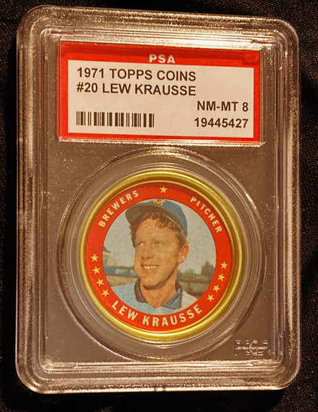 1971 Topps Coins #020 Lew Krausse PSA 8