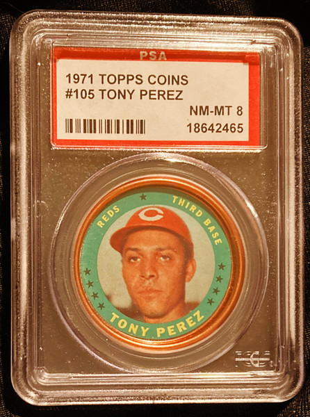 1971 Topps Coins #105 Tony Perez PSA 8