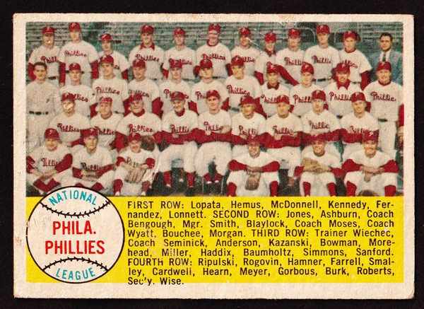 1958 Topps #134 Philadelphia Phillies Team Unmarked GD