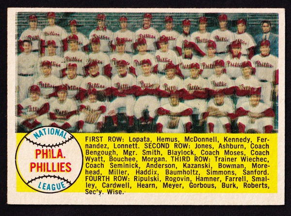 1958 Topps #134 Philadelphia Phillies Team Unmarked VG
