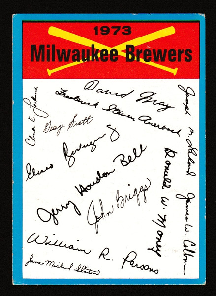1973 Topps Milwaukee Brewers Blue Border Unmarked Checklist 2 Stars On Back VGEX