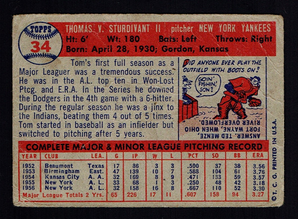 1957 Topps #034 Tom Sturdivant RC Poor