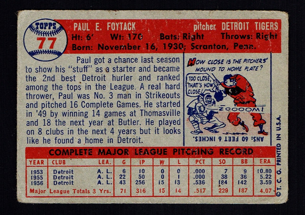 1957 Topps #077 Paul Foytack Poor