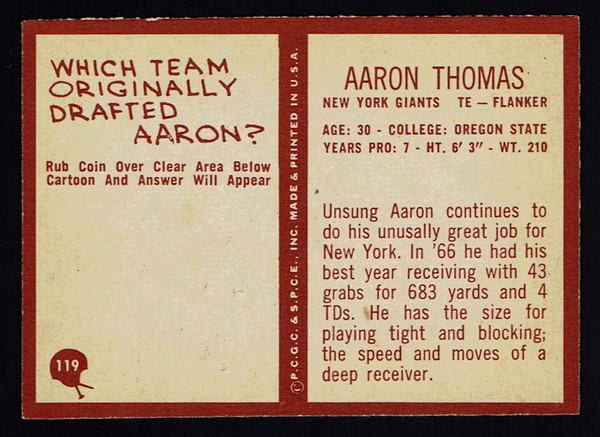 1967 Philadelphia #119 Aaron Thomas NM