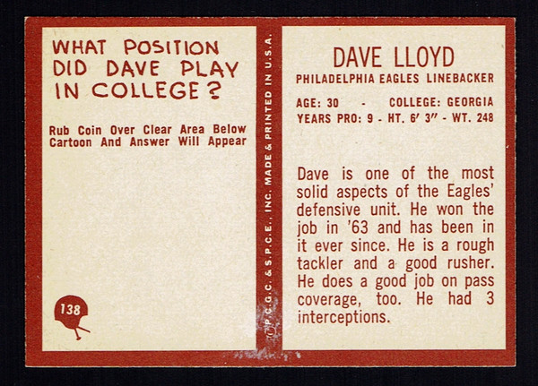 1967 Philadelphia #138 Dave Lloyd EX